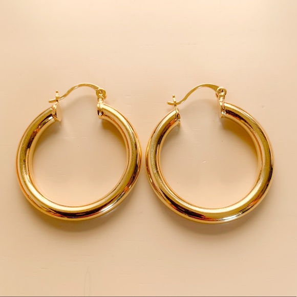 Gold Hoop Earrings 30mm | 14k Gold Filled - Picture 2 of 8